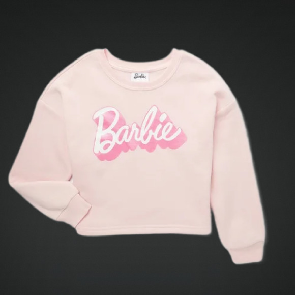 Girls Pink Barbie Logo Sweatshirt with Long Sleeves Size Large - Picture 1 of 7